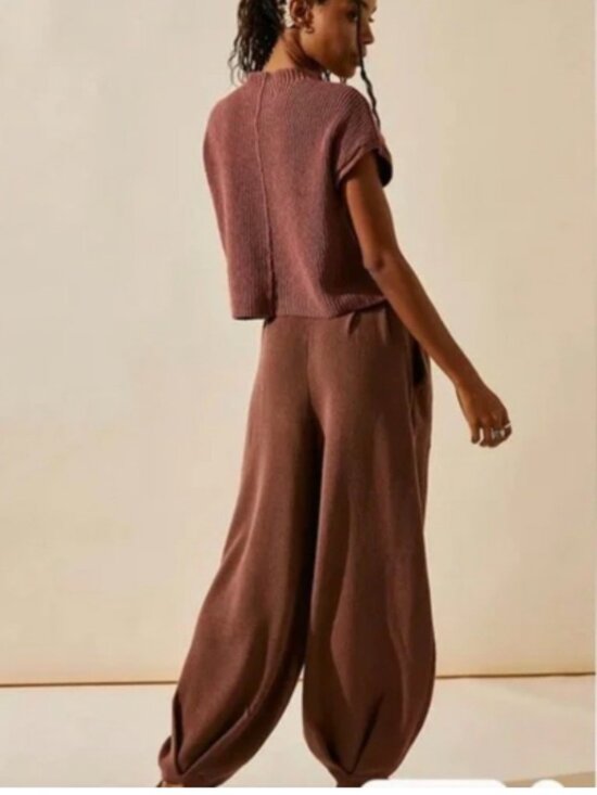 Free People Pants - Free People Freya Cozy Knit Wide-Leg Pants in Brown